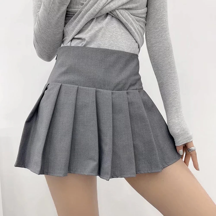 Women Pleated Skirt Style Shorts 2022 Summer High Waist Gray Mini Shorts Sexy Solid Color Shorts short shorts