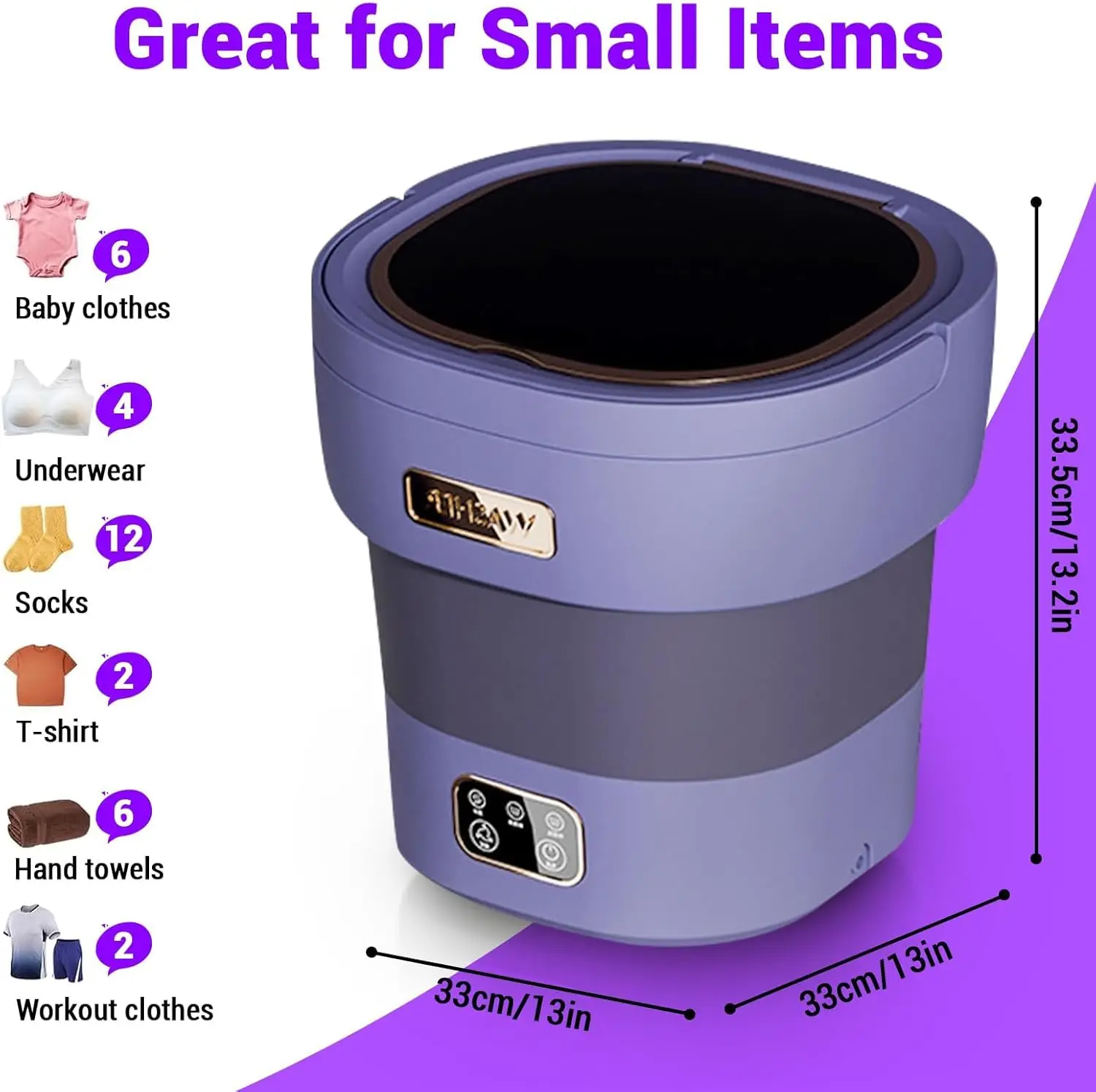 Green 12L Collapsible Mini Washing Machine & Dryer - Deep Clean for Underwear, Socks & Small Clothes - Compact Laundry Solution for Apartments, Dorms, Hotels & Travel - with Spin Basket - Light Purple (American Standard) 7