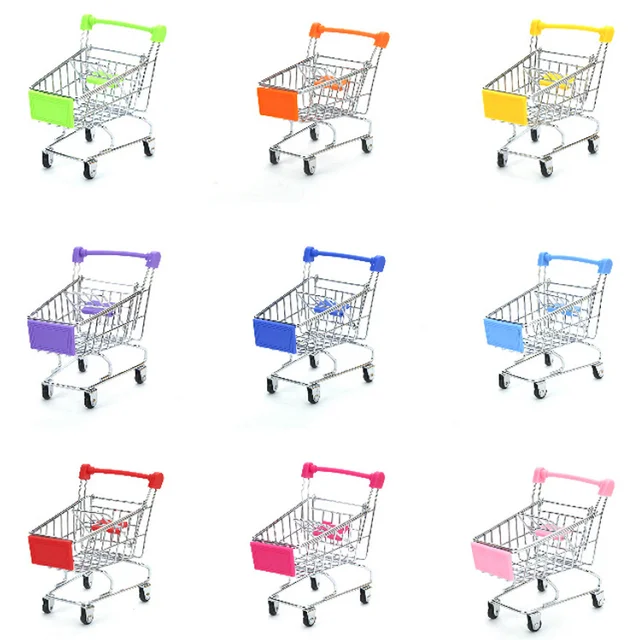 Mini Shopping Cart Kids Toys Simulation Supermarket Hand Trolleys Pretend Play Toy Kids Room Desktop Storage Basket Home Decor 3