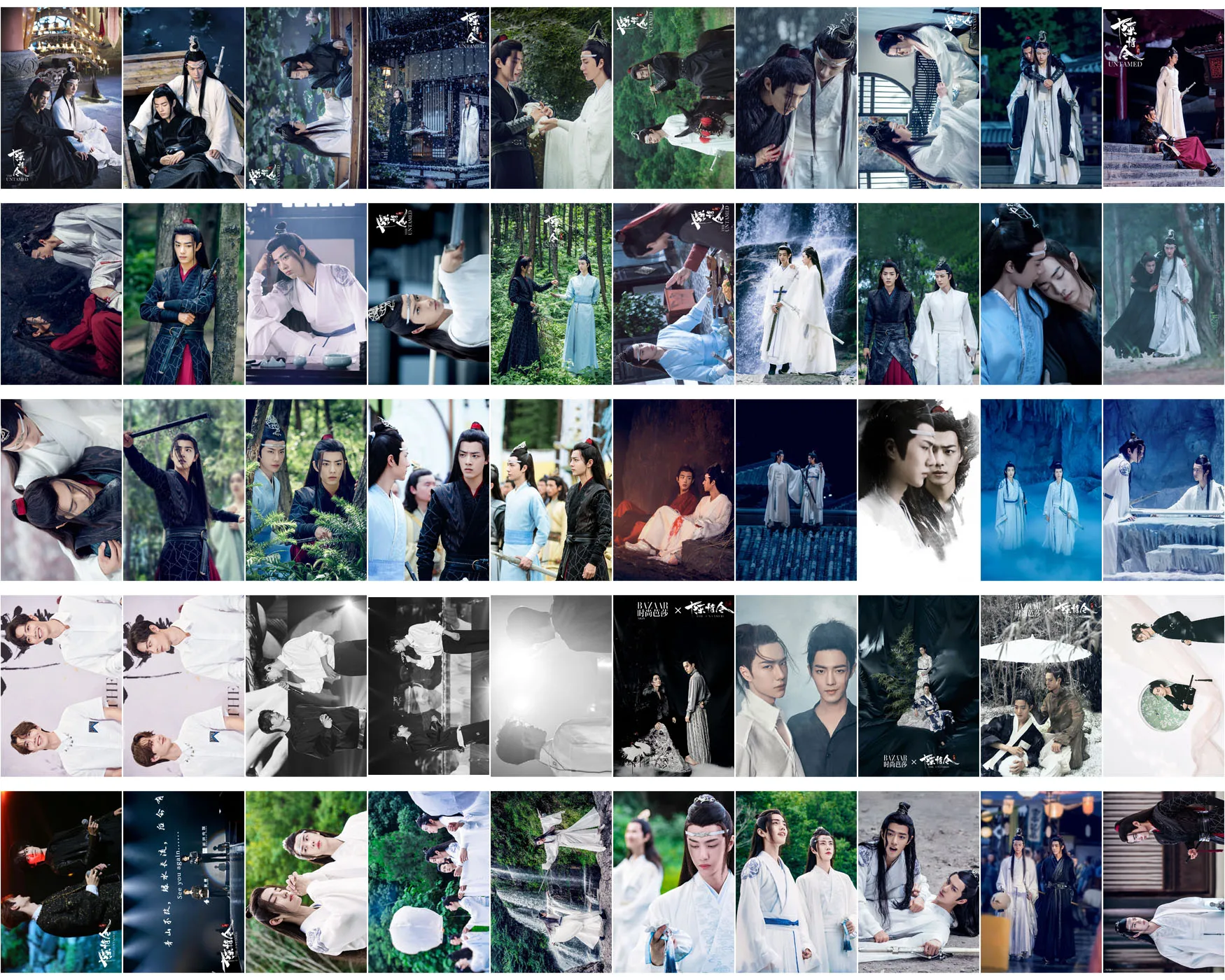 Untamed Chen Qing Ling Wei Wuxian Lan Wangji WangXian 커플 Sean Xiao Zhan Wang Yibo BJYX 미니 카드 스티커 사진, 50PCs/세트