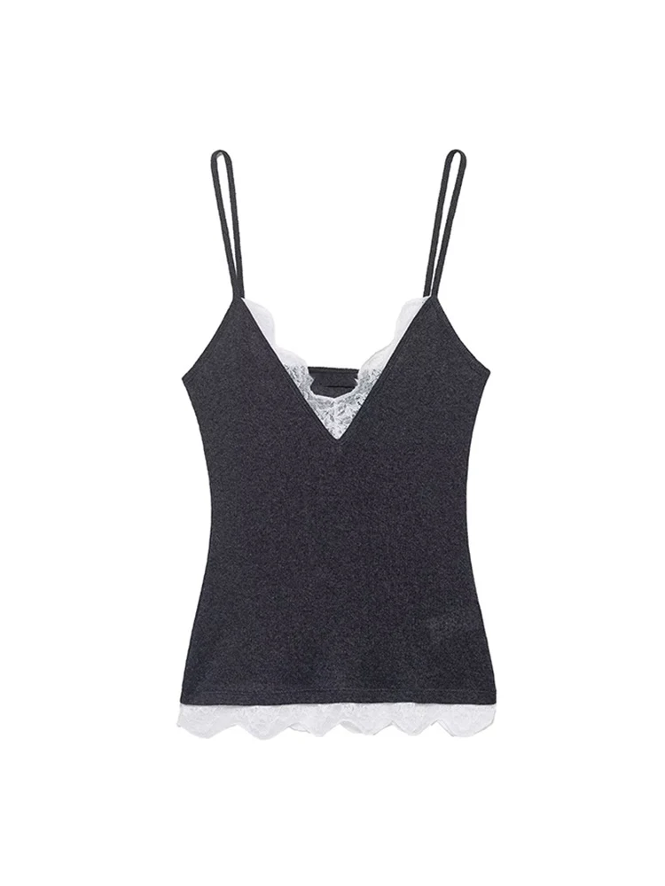 Women Sexy Slim Camisole Lace Sling Tank Top Vest Fashion Sleeveless V-neck Tops Chic Lace Spliced Summer Female Strap Tops