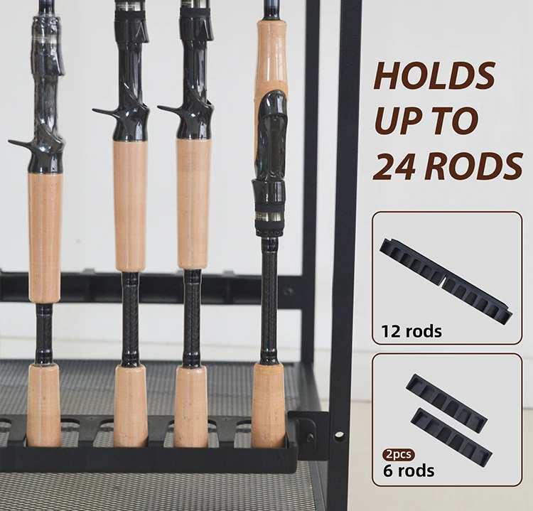 ROBEI 1.6m Multifunction Fishing Rod Holder 150KG Maximum Load Capacity 360° Rotating Wheels Large Space Up to 24 Fishing Rods