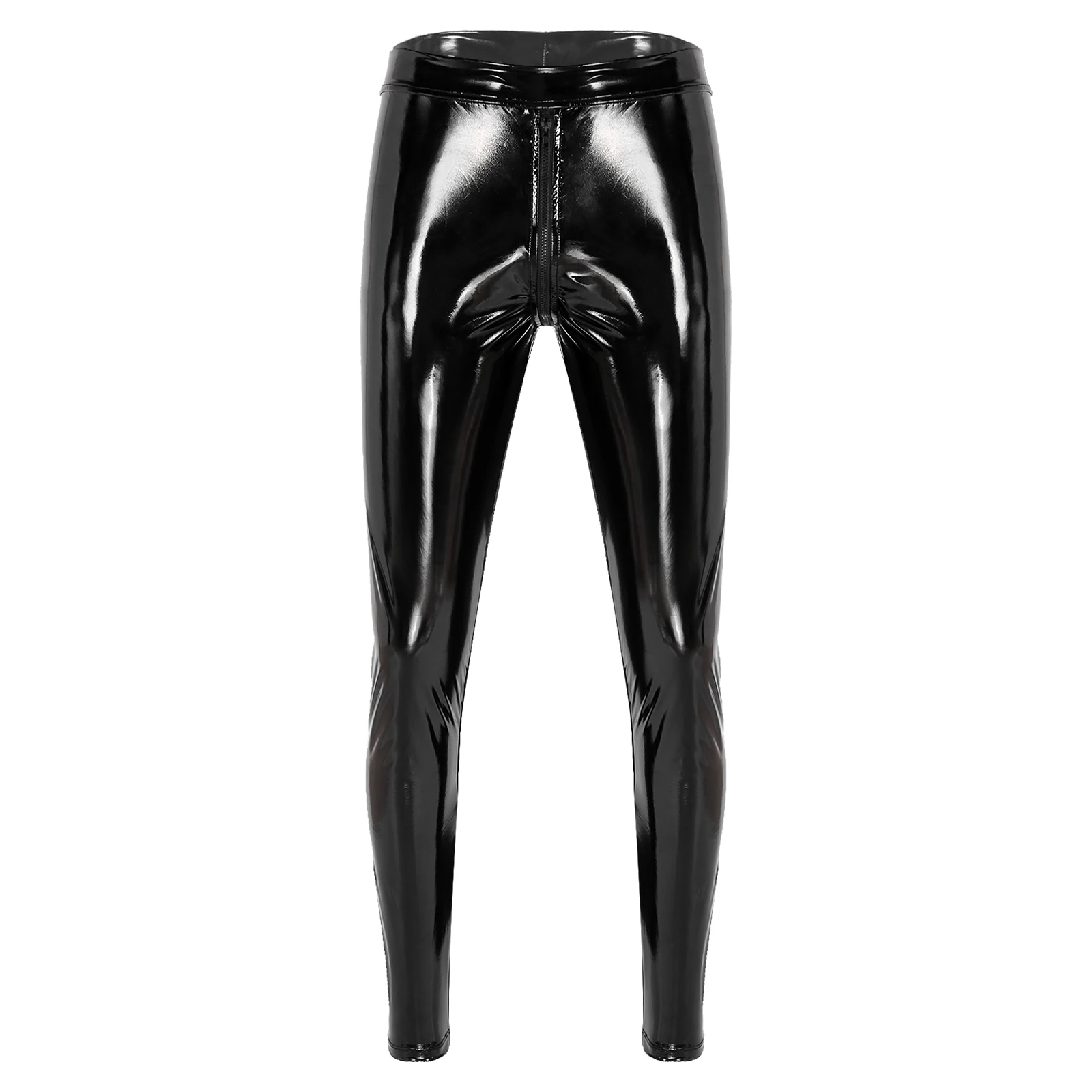 Men Latex Pants Pole Dance Dance Stage Performance Clubwear Zipper Crotch Trousers Wet Look Patent Leather Skinny Pants Trousers men leggings