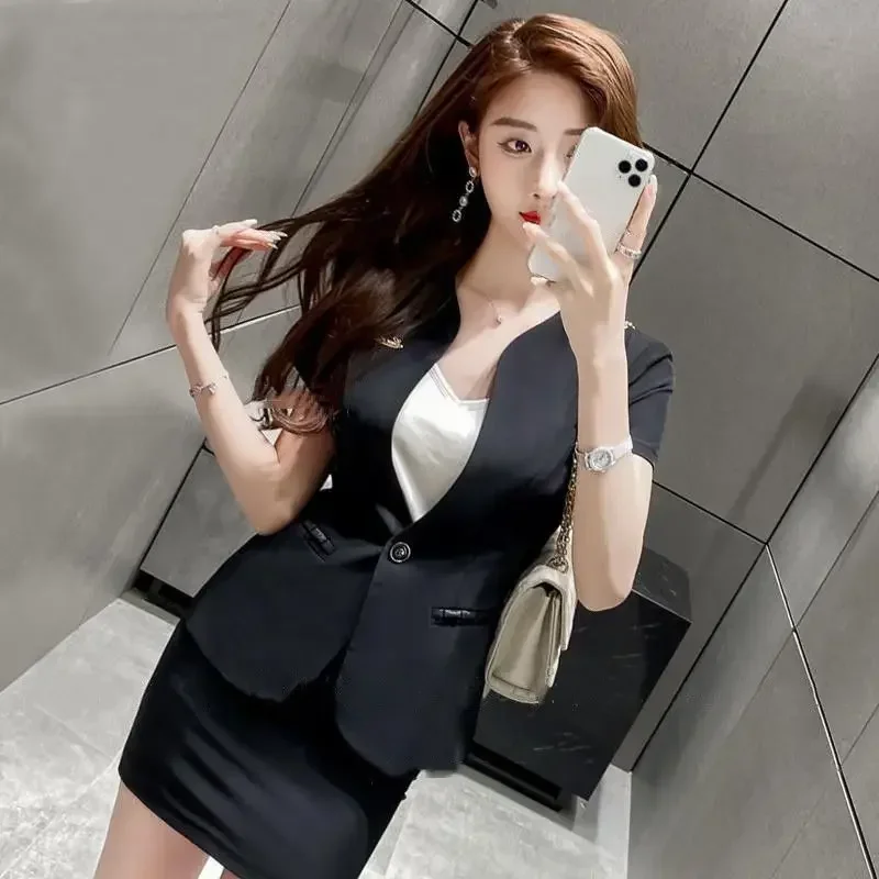 Professional Dress Receptio Hotel Catering Manager Work Clothes 2023 Suit Woman Summer Short-sleeved Temperament Goddess Fan