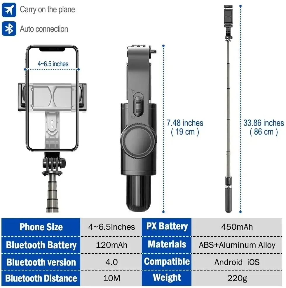 Gimbal Stabilisateur 360° Bluetooth avec Suivi Intelligent pour Smartphone