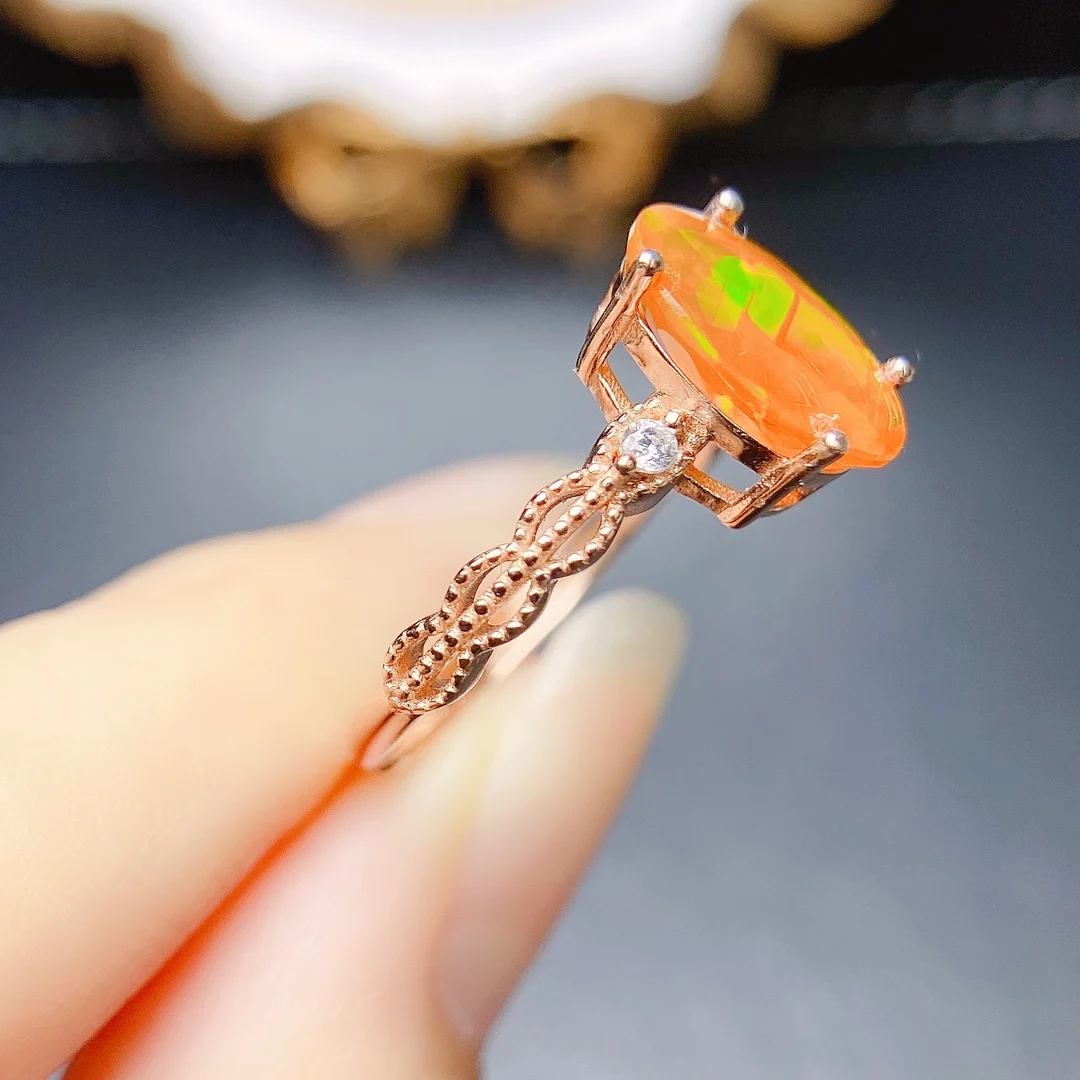 Oval 8x11mm October Birthstone Opal Engagement Ring 925 Sterling Silver Orange Fire Opal Promise Ring