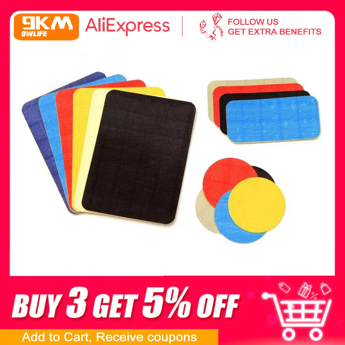 2pcs Freilein Ripstop Kite Repair Sticker Patch Waterproof High Stickiness Translucent Back-up Tool Accessories 12 Colour