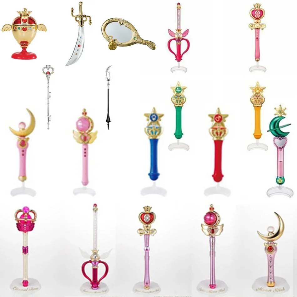 Bandai Sailor Moon Gashapon Transfiguration Anime Figure PVC Magic Wand Scepter Collections Toy Model Kids Doll Gifts For Girls