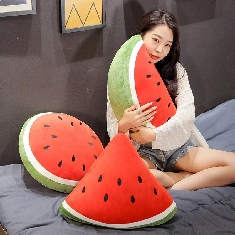 시뮬레이션 수박 채워진 과일 베개 봉제 장난감, 가정 소파 침대, 자동차 장식, 부드러운 쿠션, 어린이 선물, 빅 사이즈 100cm, 3 가지 스타일