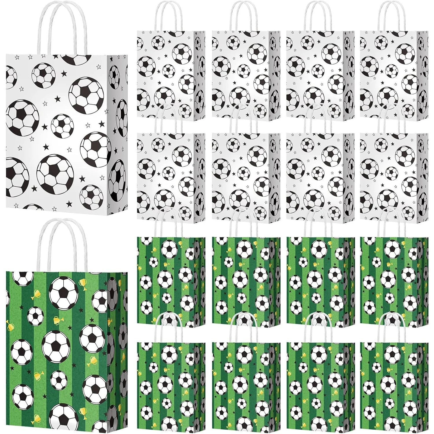 12Pcs Soccer Gift Bags Paper Wrapping Pouch Soccer Print Goodie Bag for Kids Game Celebration Sports Theme Party Decor Supplies