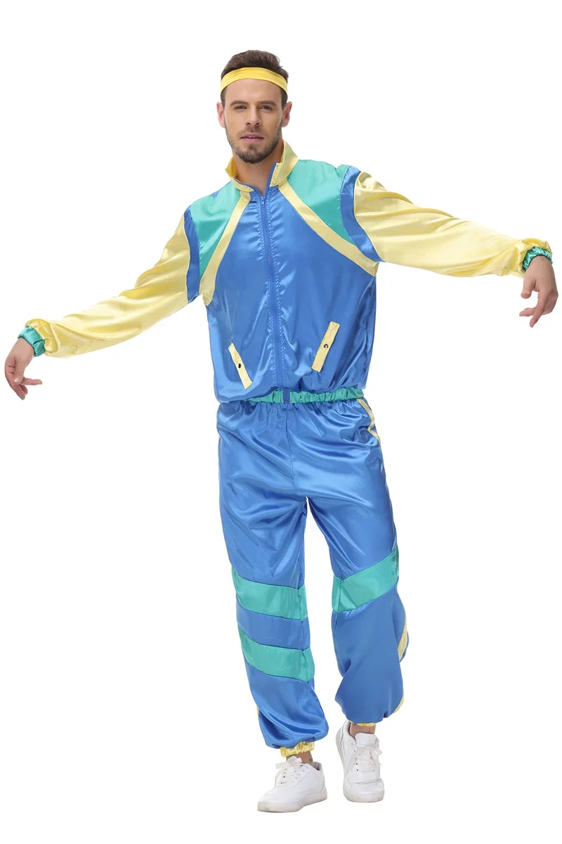 Men Vintage 80's 90's Hippie Costume Retro Hip Hop Disco Party Cosplay Fancy Dress Up Halloween Clothing
