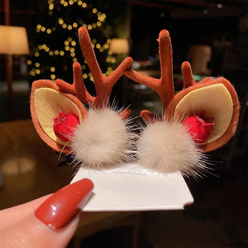 Hair accessories 2pcs/Set Christmas Elk Ear Hair Clip Women Girl Santa Snowman Hairpin Xmas Party Barrettes For Kids Kawaii Cosplay Headwear