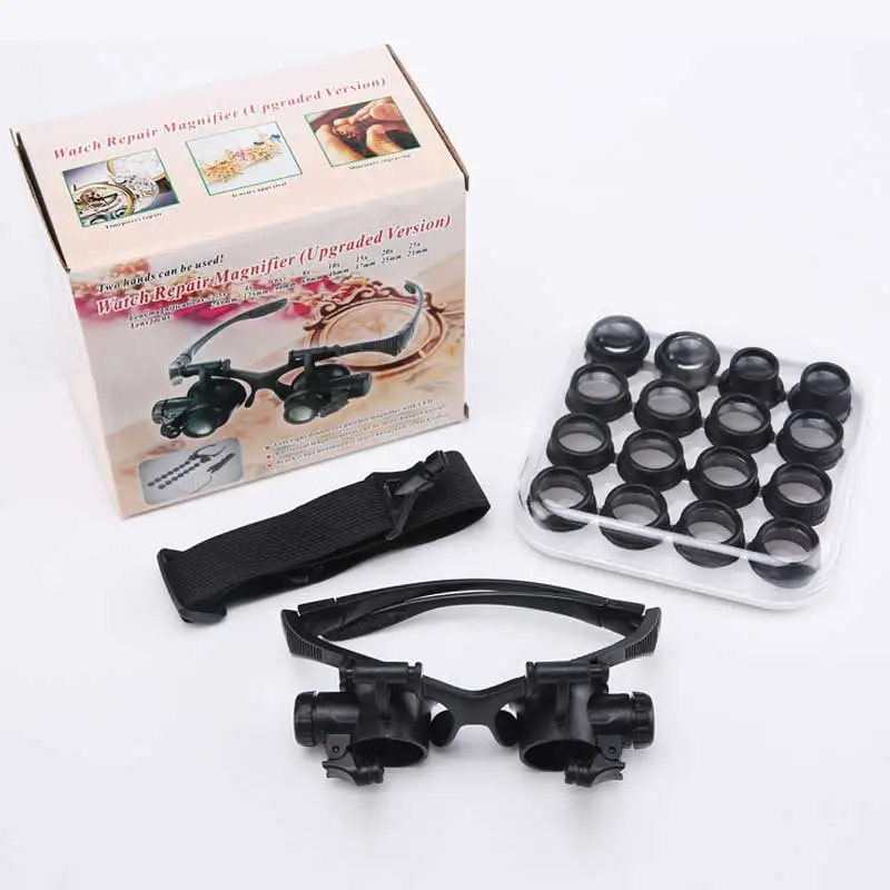 2.5X 4X 6X 8X 10X 15X 20X 25X Multi-Power Double LED Lights Magnifier Eye Glasses Watch Repair Loupe Jeweler Magnifying Glass