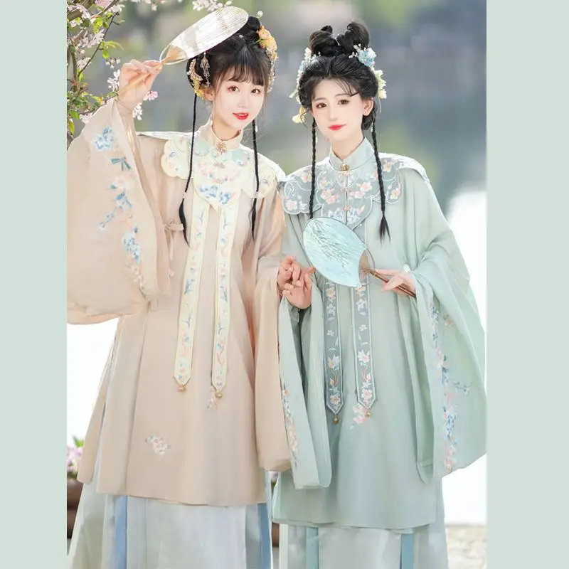 

Original Hanfu Dress Women's Ming Horse Face Heavy Industry Embroidery Cloud Shoulder Stand Collar Slanted Placket Hanfu Dress