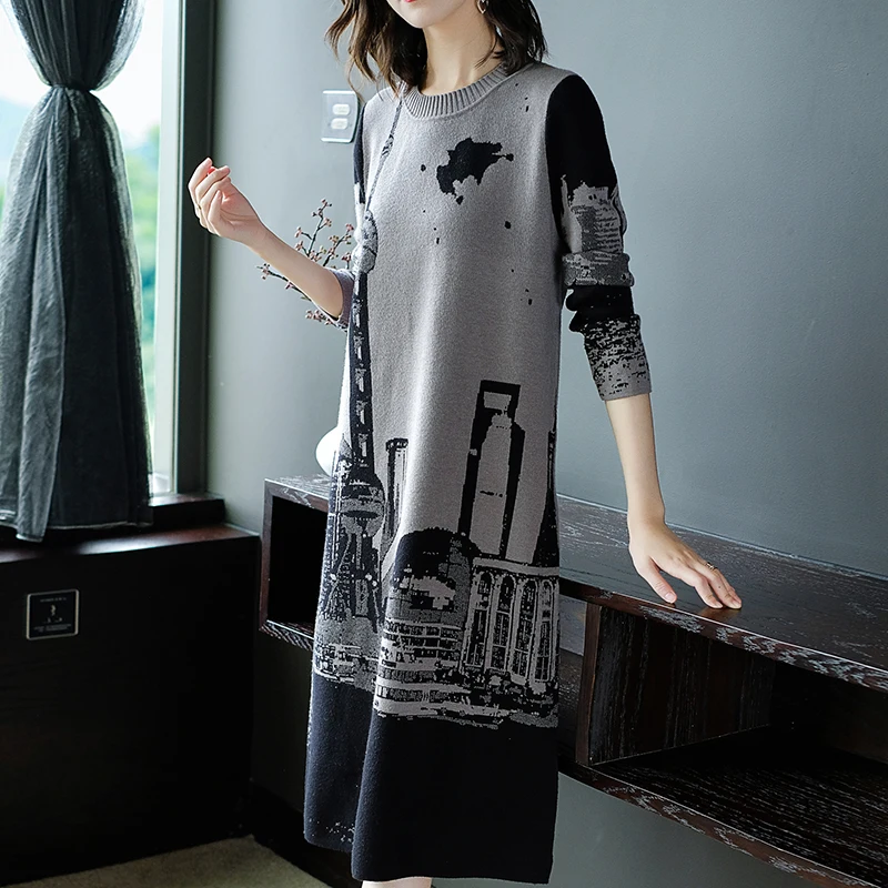 

2023 New Fashion Knitted Dress Women's Autumn Versatile Cashmere Sweater Korean Edition Loose Tight Casual Vacation Vestidos