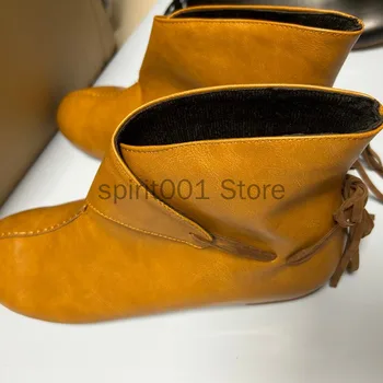 Mens Medieval Knight Prince Flat Single Shoes Halloween Retro Casual Leather Ankle Boots for Party Cosplay