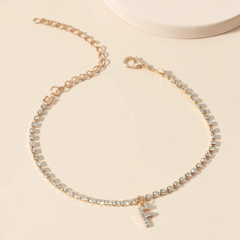 A-Z Fußkettchen mit 26 Anfangsbuchstaben für Frauen, Kristallzirkon, Alphabet, kubanische Gliederkette, Strandbein-Armbänder, böhmischer Schmuck, Geschenk – Detail 8