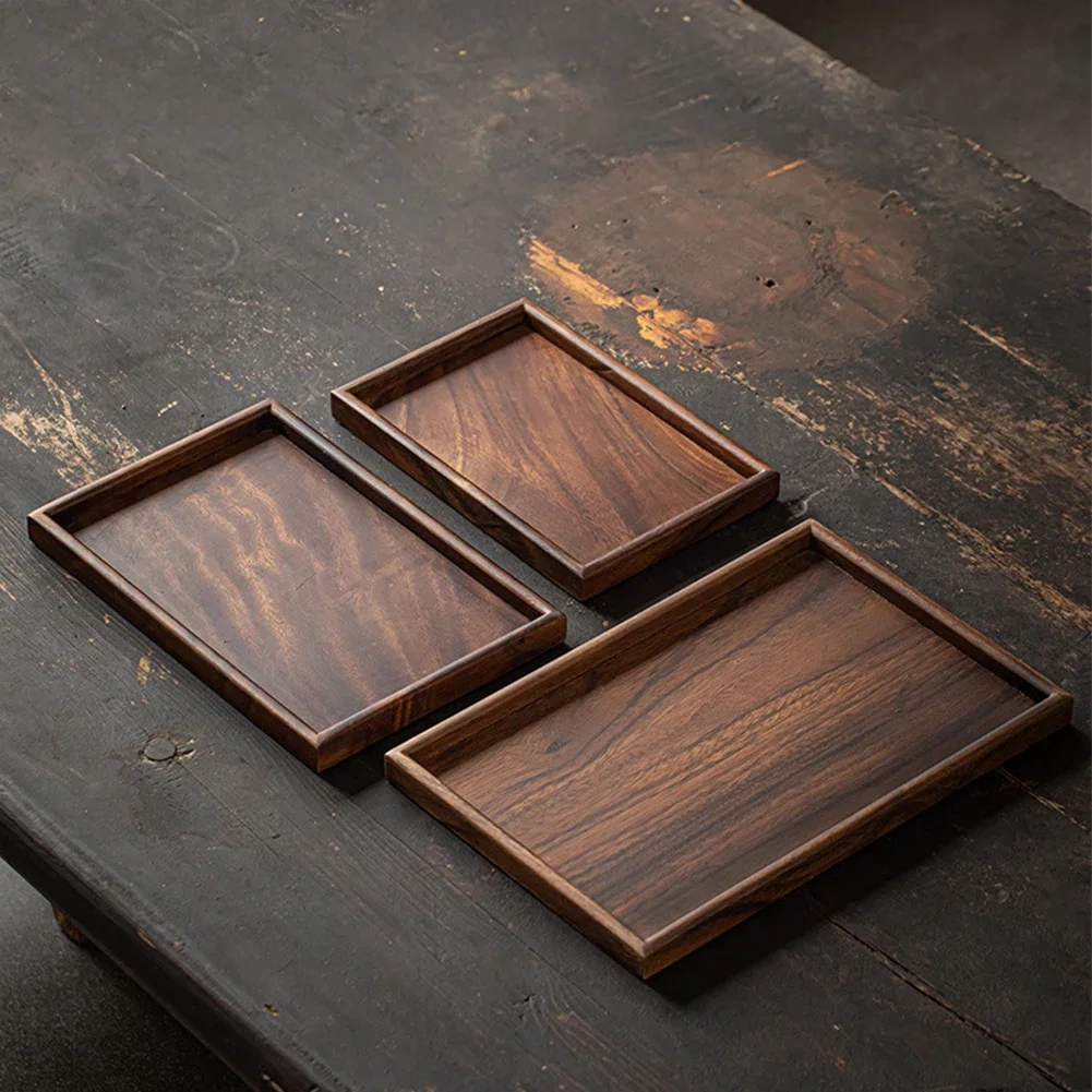 Wooden Bamboo Serving Tray Rectangular Tableware Food Tray For Kitchen Dinners Party Water Cup Fruit Food Bread Sundries