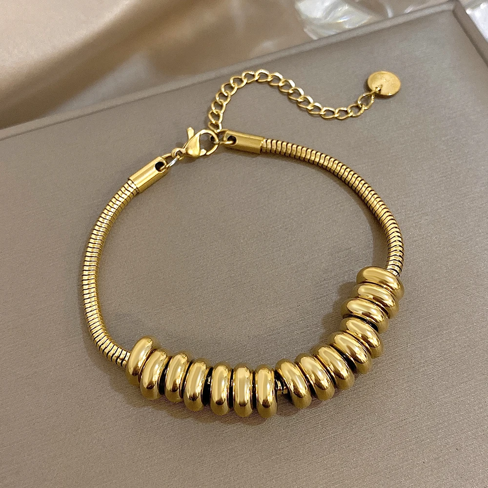 Gold Plated Two-Tone Circle Bead Bracelet - Fashionable Waterproof Jewelry