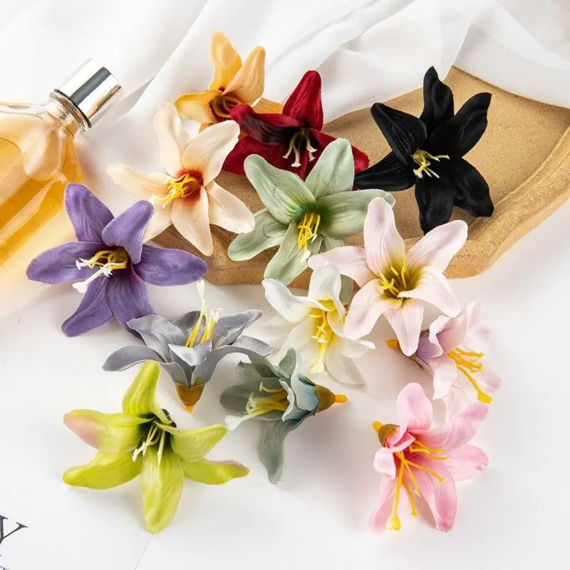 10/20PCS 인공 꽃 실크 백합 웨딩 축제 파티 정원 홈 룸 꽃병 테이블 장식 화환 스크랩북 Diy 선물 상자
