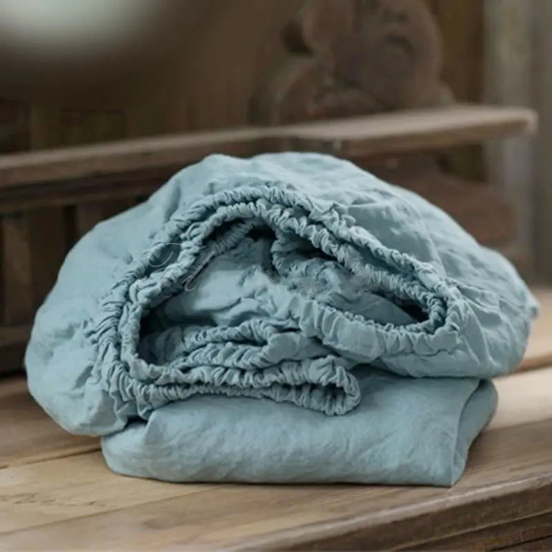 1PC 100% Washed Linen Fitted Sheet Natural France Flax Bed Sheet Breatherable Ultra Soft Farmhouse Bedding Sheet 5