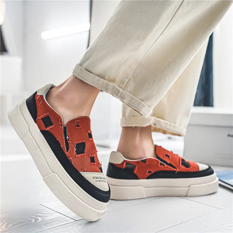 Fashion Design Men's Canvas Sneakers Summer Breathable Platform Mens Loafers Trend Comfortable Flat Slip-on Casual Shoes For Men