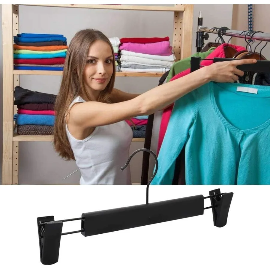 20 Packs Black Plastic Pants Hangers with NonSlip Big Clips and 360 Rotatable Hook for Organizing Skirts and Trousers in Closet