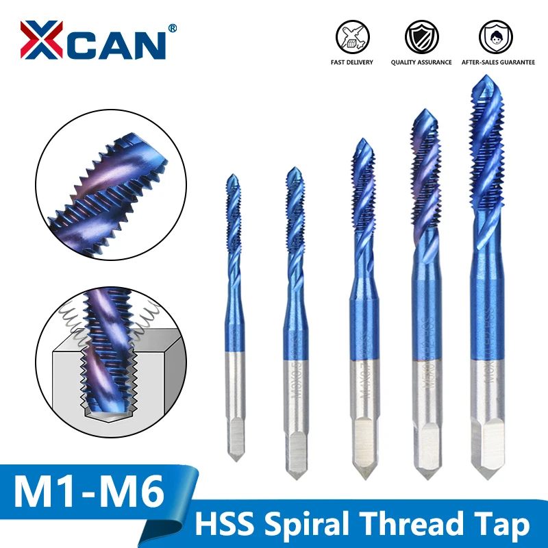 XCAN Metric Screw Tap HSS Machine Plug Tap Spiral Nano Blue Coated M2 M6 Threading Tool