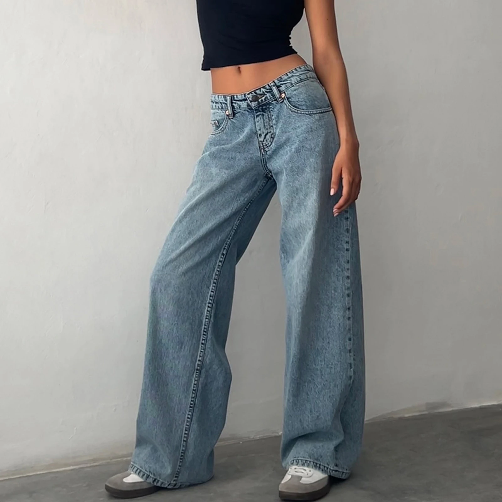HOUZHOU Pantalon Vaqueros De Pierna Ancha Para Mujer, Vaqueros