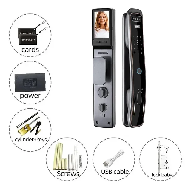 Glomarket Security Fully Automatic Visual Intercom Smart Lock 3d Face Recognition Biometric Fingerprint  Cerradura Inteligente 6