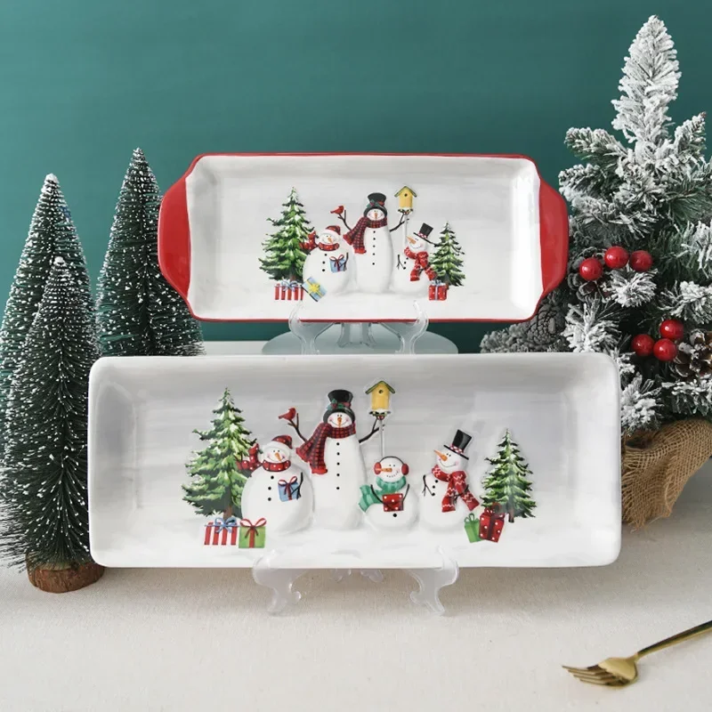 Christmas Plates Ceramic Dinner Plates Household Tableware Food Dining Afternoon Tea Dessert Tray Kitchen Supplies