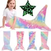 Soft Mermaid Tail Blanket Wear Resistant Friendly To Skin Breathable Luminous Design Plush Flannel Fleece Blanket Toddler 5