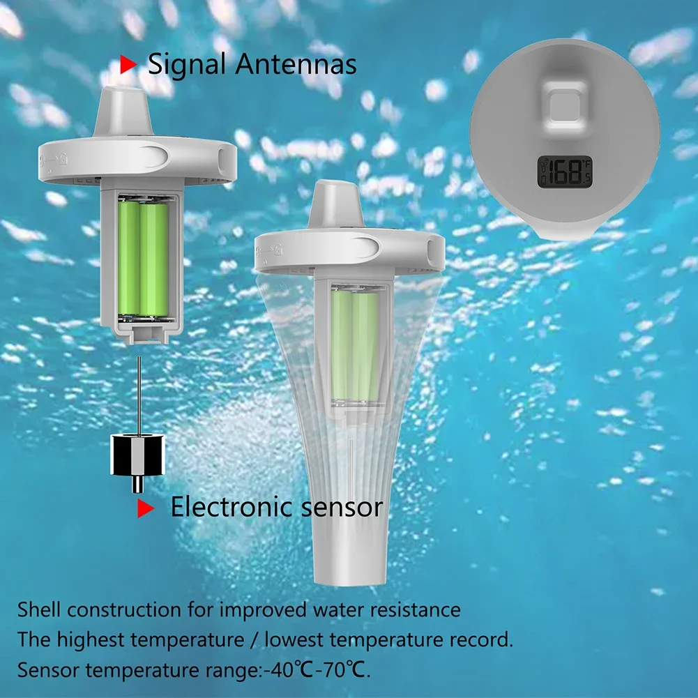 Floating Pool Thermometer IPX7 Waterproof Wireless Pool Temperature Monitor Easy Read for Ice Bath Tub Fishbowl Pond Hot Tub