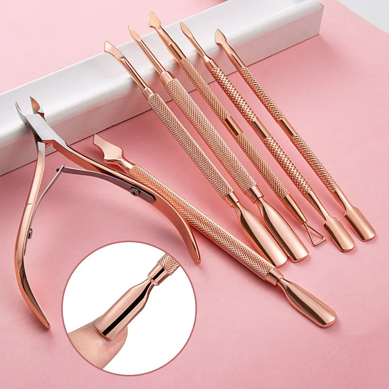 Nail Double-ended Stainless Steel Circle Beveled Head Cuticle Pusher Remover Manicure Sticks Tool For Nails Salon