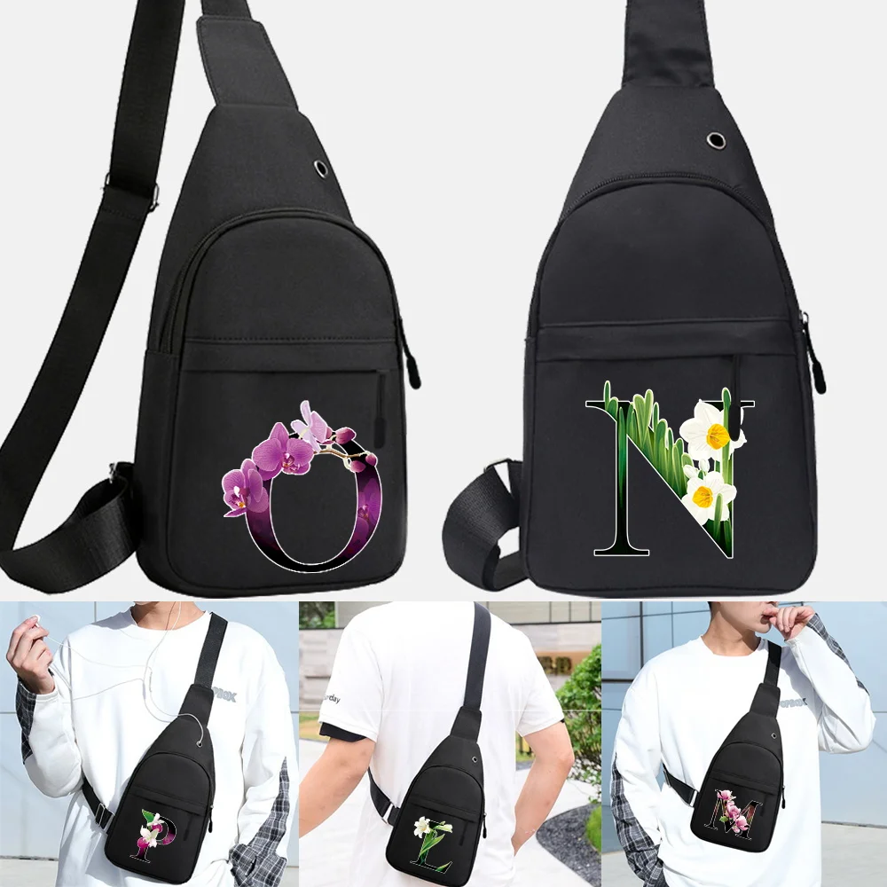 Canvas Men Fanny Pack Outdoor Sports Banana Waist Pack Flower Color Letter Print Chest Pack Teenager Crossbody Phone Pouch Bag