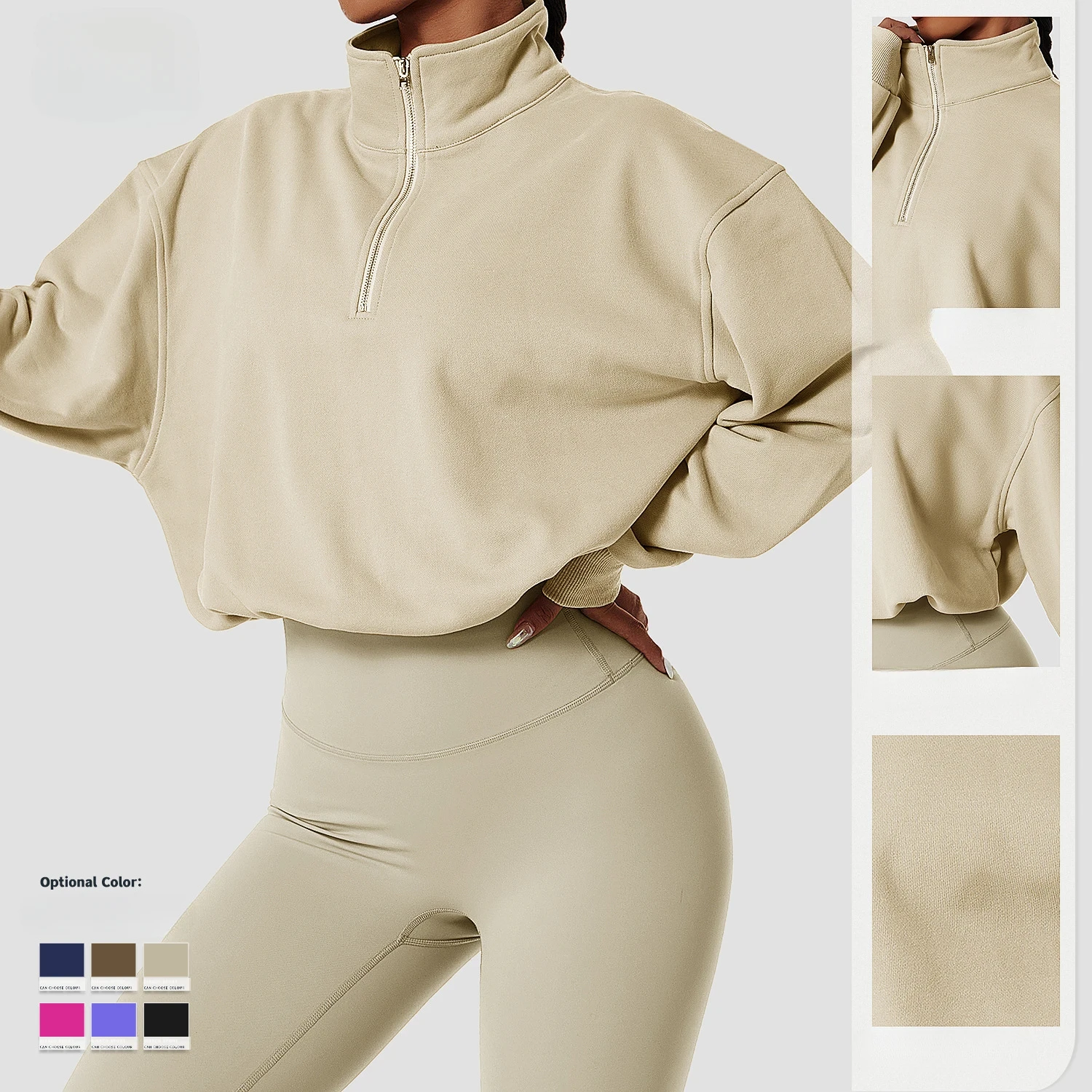 

LO Fashion Outdoor Running Pull-up Zipper Loose Long-sleeved Sweater Women's Turtleneck Fitness Sweater