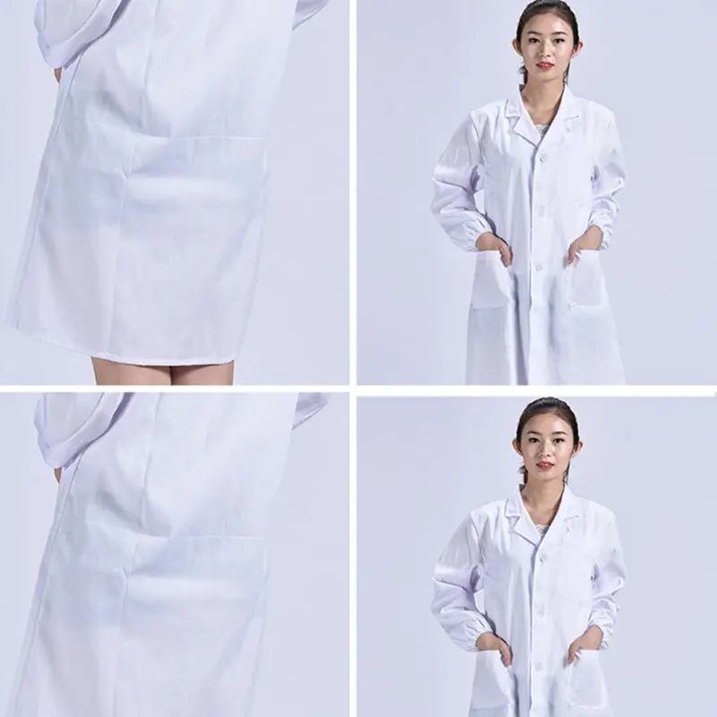 Medical Lab Coat Unisex Long Sleeve White Lab Coat Lapel Collar Button Down