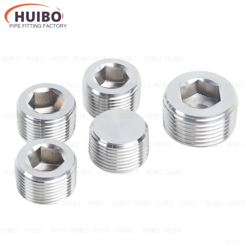 304 Stainless Steel Hexagon Pipe Connector 1/16 1/8 1/4 3/8 1/2 3/4 1-2 BSPT / NPT Male Countersunk End Plug Pneumatic Fitting