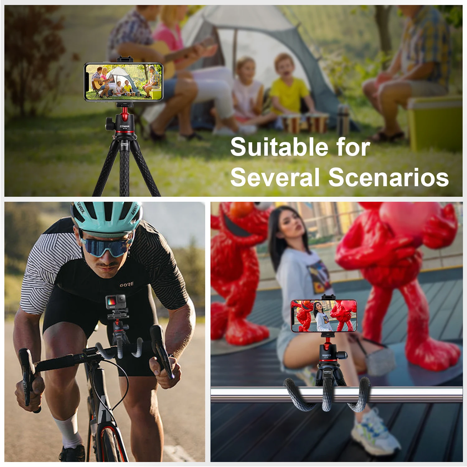 COMAN MT-35 Versatile Flexible Tripod with Hidden Phone Mount and Cold Shoe for Cameras and Smartphones