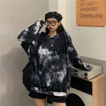 

Kpop Ins Women Loose Spring Long Sleeve T-Shirts Fashion Harajuku Round Neck Chic Tie-Dye Streetwear Female All-Match Tops