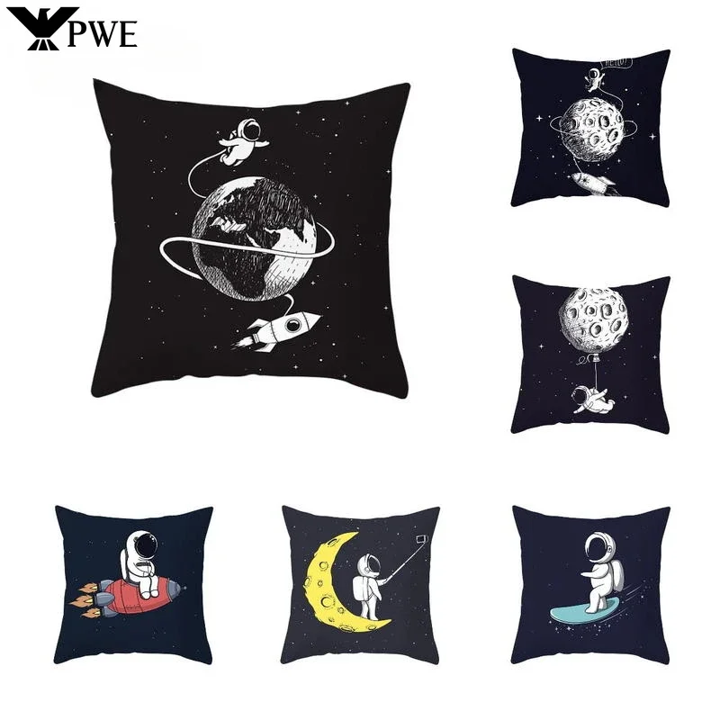 

Black Cartoon Cushion Cover Cosmic Space Style Decorative Pillowcase Throw Pillows Living Room Sofa Cushions Home Decor 45X45cm