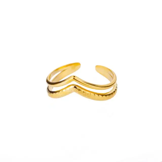 Bagues géométriques en acier inoxydable pour femmes, Texture minimaliste, couleur or, ouverture de Couple, bijoux esthétiques de mariage et de noël
