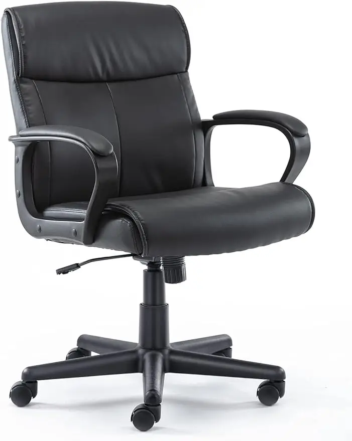 OLIXIS Executive Office Chair with Padded Armrests Mid Back Lumbar Support and Adjustable Height & Tilt Angle, PU Leather Swivel leather executive office chair with padded flip up arms adjustable tilt lock swivel rolling ergonomic chairs for adult working