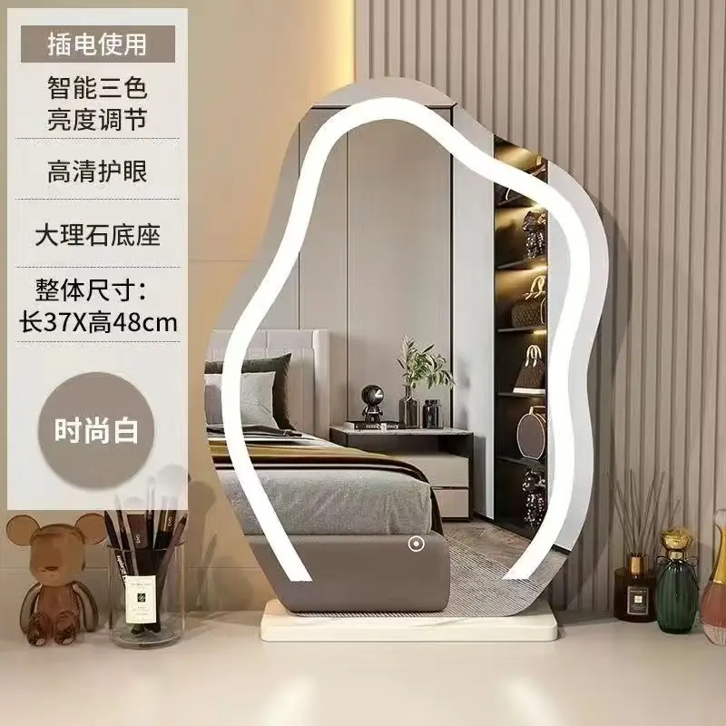 מראה זכוכית לסלון עם תאורת LED, מראה עגולה גדולה לאחסון איפור, אביזרי עיצוב לבית