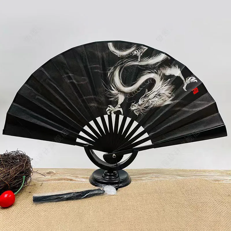 Description Picture 2 of item1Pcs 8 inch Folding Silk Vintage Chinese Japanese Hand Held Fan Plastic Silk Dance Fans With Tassel Art Craft Gift Home Decor