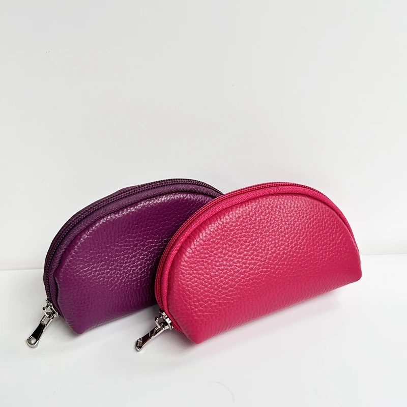 Fashion Soft Genuine Pebble Leather Coin Purse Small Cute Half Moon Card Key Zipper Change Pouch Wallet for Women coin purse coin wallet