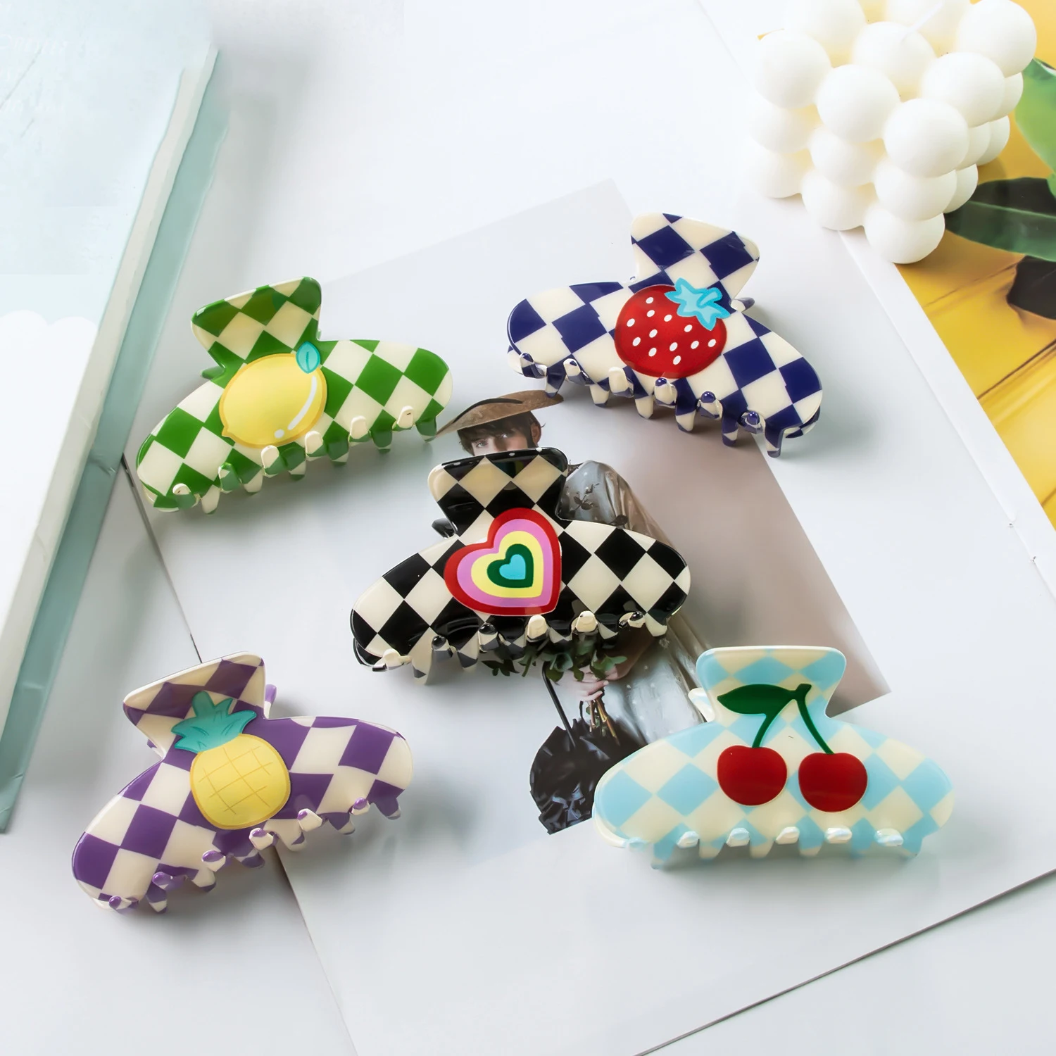 Plaid Cartoon Fruit Hair Claw Clip - Harajuku Retro Style Versatile Accessory