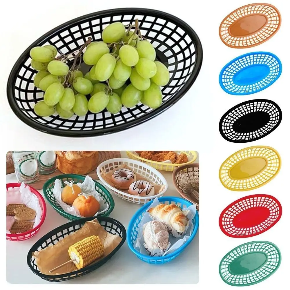 Photo Prop Plastic Food Baskets Reusable Colorful Basket Serving Oval Shape Bread Plate Restaurant Supplies