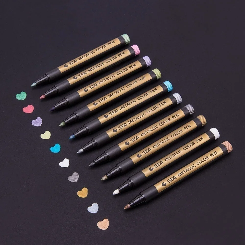 Fine Metallic Markers Paints Pens Art Permanent Writing 10 Colors for Photo Album Gift Card DIY Craft