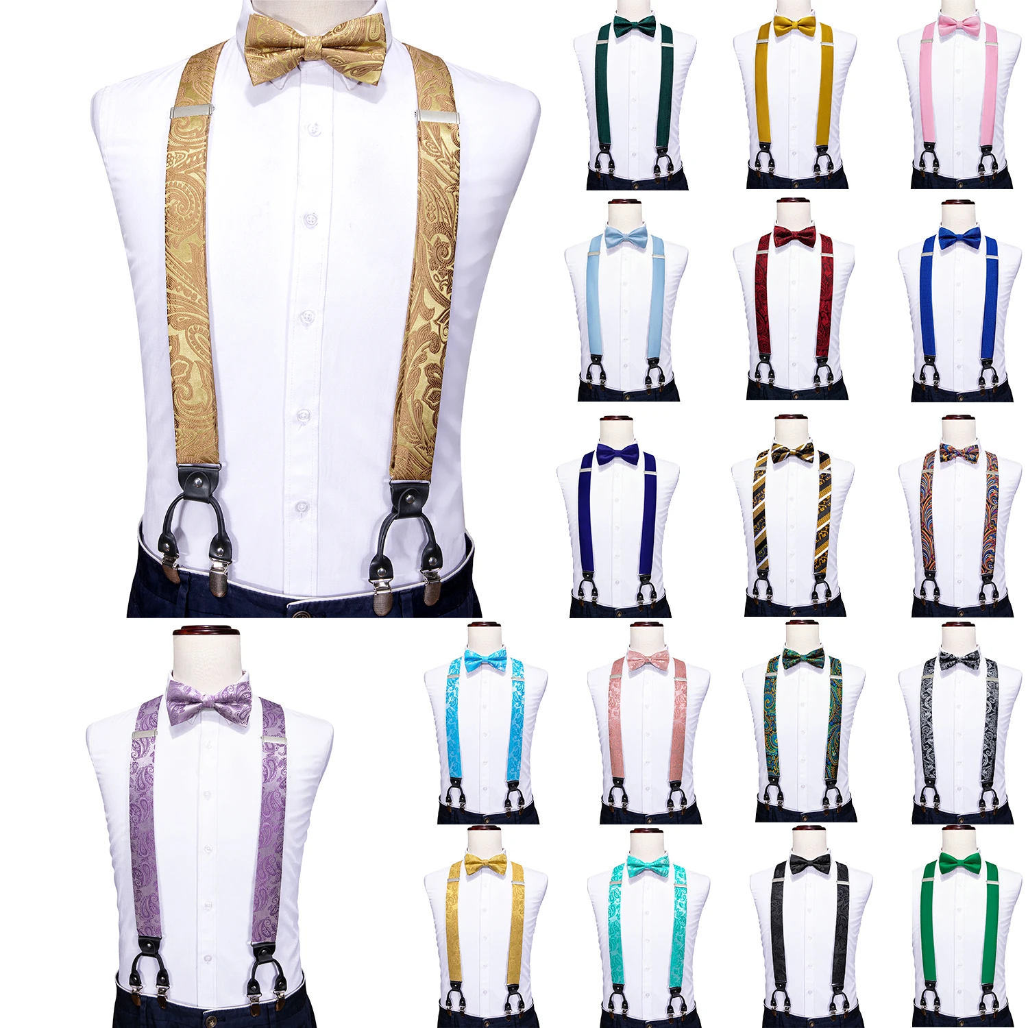 Emerald Green Tie Barry.Wang Black/Gold/Blue/Red Ties For Men Set Necktie Clip And Handkerchief Cufflink Paisley Mens Suspenders Heavy Duty Clips